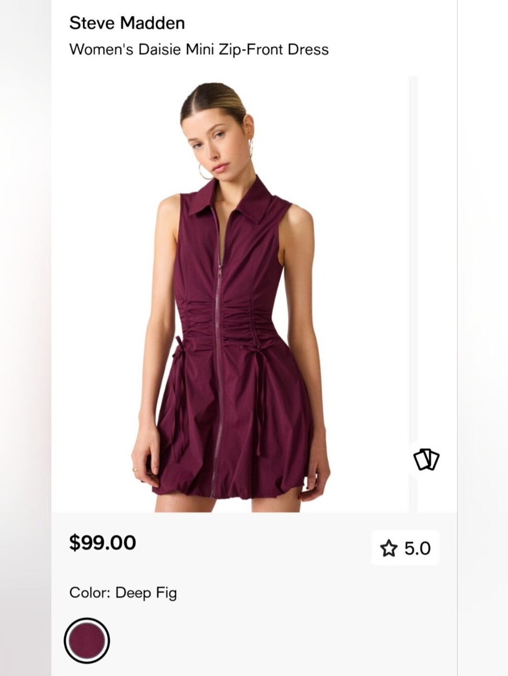 Steve Madden Deep Fig Zip-Front Mini Dress